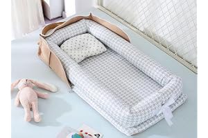 Baby Lounger for Newborns, Infants 0–24 Months, 100% Cotton Breathable Infant Support Cushion with Adjustable Size, Portable Baby Nest for Home and Travel, Baby Shower Gift (Khaki)