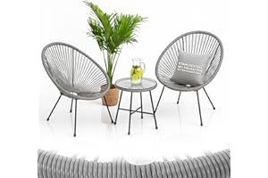 ‎JUSKYS Juskys Balkonmöbel Set Ostana 3-teilig - Tisch & 2 Sessel - stilvolle Sitzgruppe für Balkon, Terrasse & Garten - Gartenmöbel Balkonset Hellgrau