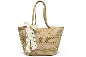 Pahajim Sac Cabas Femme Sac Fourre Tout Sacs a Main Crochet en Corde de Coton Chic Sacs Panier avec Fermeture Éclair pour Voyage Vacances