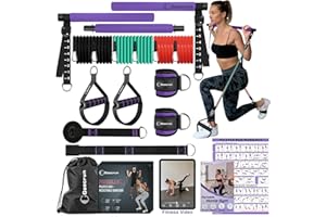 GOOCRUN Ensemble de Barres de Pilates et de Bandes de résistance avec poignées, Salle de Sport Portable à Domicile – Livré avec des Affiches et des vidéos de Fitness