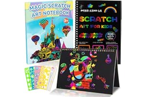 Smasiagon Cuadernos de Arte de Papel para Rascar, Creativo Kit de Manualidades con 2 lápices de Madera y 4 Plantillas de Dibujo para Fiestas Niñas Niños Regalos Juguete de Actividad de Pascua