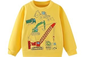 Pilipulu Sweat Enfant Garçon Col Rond Sweatshirt Garçon Dinosaure Excavateur Pull Enfant Coton 2-7 Ans