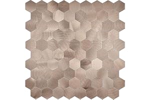 WoStick Metal Tile Stickers, 4 mm Thick Adhesive Tiles, Kitchen, Super Stronger Kitchen Back Wall, Self-Adhesive Tiles with Brushed Metal, 10 Sheets/Pack