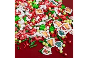 SUGARZY Edible Christmas Sprinkles for Cake Decorating,130g White Red Candy Cane,Red Green Pearls and Jimmies,Trees and Theme Glutinous Rice Paper,Holiday Sprinkle Cupcake Toppers,Cookie,Party Decorations