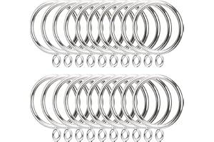 AHUNTTER 50 Pack 38mm Silver Metal Curtain Pole Rings - Smooth Glider Curtain Rail Hanging Rings fit Rods up to 35mm Diameter