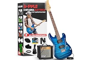 Pyle Chitarra Elettrica con Amplificatore, Strumento a Grandezza Naturale con Pickup Humbucker, Pacchetto per Principianti con Amplificatore, Custodia, Tracolla, Accordatore, Plettro, Tremolo, Blu