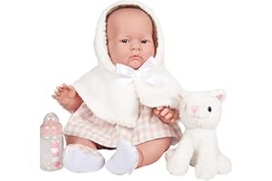 JC TOYS, Lalka Lily z gumowym korpusem. Różowa/biała sukienka z kapturem. Zwierzę domowe i akcesoria.