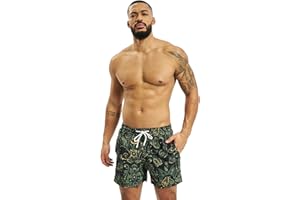 URBAN CLASSICS Costume da Bagno Uomo, Calzoncini da Bagno per Uomo Bandana Paisley, Boxer da Nuoto con Taschino e Coulisse, Nero e Verde, Taglie S - XXL