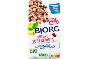 BJORG - Muesli Superfruits Bio - Raisins, Cassis, Myrtilles, Cranberries - Sans Sucres Ajoutés - 750 g