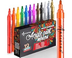 Acrylic Paint Pens for Rock Painting, Stone, Ceramic, Glass, Wood, Fabric, Canvas, Porcelain. Set of 12 Acrylic Paint Markers