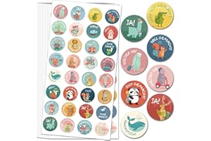 BIROYAL 1600 sztuk naklejek z motywem zwierzęcym, 25 mm, naklejki motywacyjne dla dzieci, 32 wzory, samoprzylepne naklejki dla nauczycieli, niemieckie naklejki nagrodowe dla nauczycieli