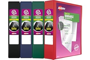 Avery Durable View Binders, 1 – 1/5,1 cm Slant Rings, pojemność 375-arkusza, Durahinge, 1, kolor: czerwony, zielony, czarny, granatowy, opakowanie 4 (05622)