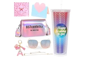 BSTcentelha Personalised Birthday Gifts for Girls Age 8-18 | Rainbow Glitter Water Bottle with Straw, Sunglasses, Keychain, Crossbody Bag, Heart Themed Gift Box, a, A special gift for your daughter