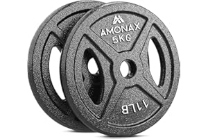 Amonax Zestaw Żeliwnych Talerzy Obciążających, 2,5 Kg, 5 Kg, 10 Kg, Do 2,5 Kg, 10 Kg, Do Sztangi Do Podnoszenia Ciężarów I Bioder, Stalowe Talerze Obciążające Do Domowej Siłowni