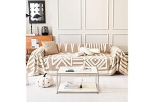 TAOTAOGO Sofa Cover 3 Seater Boho Chenille Corner Sofa Slipcover Washable L Shape Sofa Covers AB Sided Sectional Couch Cover with Tassel Furniture Protector for Pet All-Season A Khaki 180x340cm