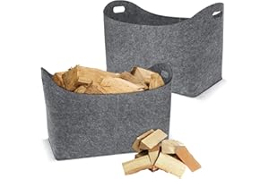 ACXIN 2 cestini per legna da ardere, in feltro con manico rinforzato, per riporre oggetti in feltro per legna da ardere, giornali, alimenti, ecc., 55 x 30 x 40 cm, colore grigio chiaro