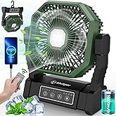 Multper Camping Ventilador con Luz LED, Recargable para Tienda de Campa&ntilde;a al Aire Libre con Gancho y Remoto, Ventilador de Es