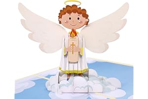 MOKIO® Biglietto Auguri Pop-Up – Angelo con Candela – Biglietto regalo 3D per nascita, battesimo, cresima o comunione, Biglietto battesimo cristiano con busta