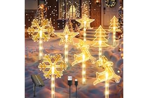 RECHOO Outdoor Christmas Decorations, 8 Pack Solar Pathway Christmas Lights with 10 Modes, USB Rechargeable 1200mAh, Waterproof LED Xmas Decorations for Indoor Outdoor Solar Light Garden Yard Gifts