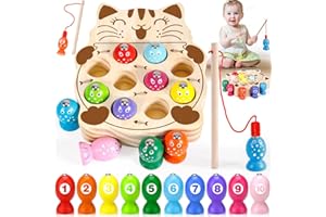 ZHHGOO Jeu de Peche Magnetique,Jeuxs Enfants 2 Ans,Jeux Montessori,Jouets en Bois Jeu de pêche,Magnetique Enfant,Cadeau Garçon Fille,Jeux Enfants Cadeau 2-5 Ans
