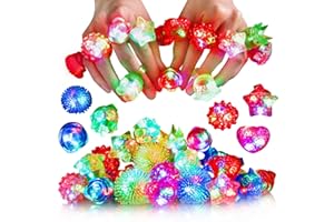 Encham 24 Stück Blinkender Ring Mädchen Bunt Leuchtringe LED Ring Licht Finger Spielzeug LED-Gummiringe Partysdeko