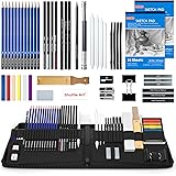 Shuttle Art Skisspennor och ritset, 52-pack skissblock och blyertspennor i robust blixtlåsfodral med kolpennor och skissböcke