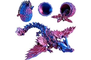 FORIBYW 3D Printed Dragon in Egg, Articulated Dragon Crystal Dragon with Egg, Mystery Flexible Joints Dragon Toy Easter Egg Hunt, Home Office Executive Desk Toys Gift for Kids Adults (laser violet)