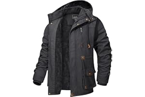 KEFITEVD Men's Winter Jackets Hooded Fleece Jackets Windproof Bomber Cargo Jacket Military Coats with Multi Pockets