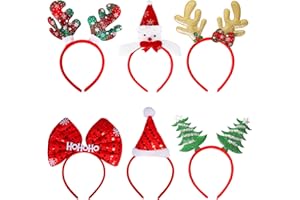 AWCIGG 6 Stück Haarreifen Weihnachten Stirnbänder Weihnachtsmütze Schneemann Weihnachtsbaum Rentier Geweih Weihnachts Haarreif Haarschmuck Kopfschmuck Kinder Erwachsene Weihnachtsfeier Accessoires