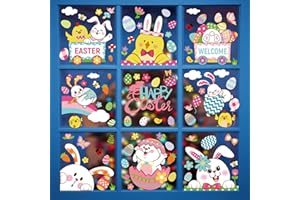 DIMETEY 9 Sheets Easter Window Stickers,126Pcs Easter Stickers Easter Decorations,Easter Bunny Easter Eggs Window Clings with Carrot,Butterfly,Flower for Kids Room Easter Window Decorations (Easter-A)
