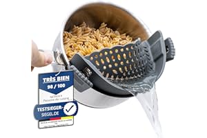 NETROX Passoire Clipsable Universelle en Silicone - Sans BPA - Demi Passoire avec Bec Verseur pour Casseroles - Gadget Cuisine Pratique pour Égoutter Pâtes et Aliments - Compacte, Tamis, Inox, Chinois