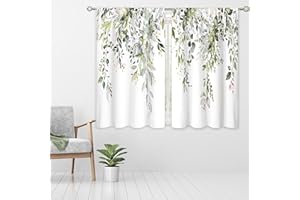 oolygoo TUKIMA Eucalyptus Leaves Watercolor Flower Window Treatments Curtains Wild Flower Pattern Window Treatments for Bedroom Living Room 2 Panels Sage Green 42x45 Inch