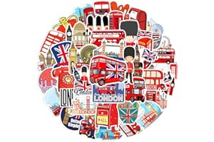 Bkemkri 50 Pegatinas de Autobús de Londres Pegatina de Autobús de Londres Estética Decoración Impermeable para Coche Portátil Equipaje Parachoques Monopatín Bicicleta Viento Rojo Adecuado Adulto Niño