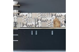 ‎CREARREDA Spritzschutz für Küche, Wandaufkleber für die Wand 100% Made in Italy, mit ungiftiger Tinte, schwer entflammbar und wasserbeständig Beige Hexagons 180x60cm