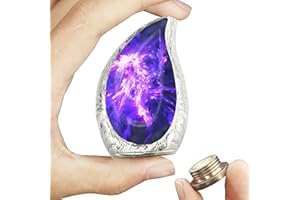M MEILINXU Urn for Ashes for Women & Man, Small Urns for Human Ashes Keepsake, Tear Drop Decorative Cremation Container, Purple Cosmic Galaxy, Aurora Borealis, Mini Teardrop Urn -Brass Small Keepsake