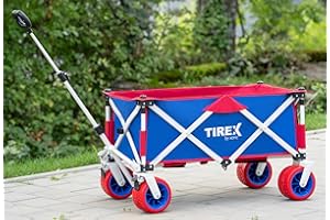 TIREX by xonic® Bollerwagen Vollgummi-PU-Universal-Räder - Robuster Transport-Wagen, faltbar mit Fußbremsen - Hand-Karre mit 2-Fach verstellbarem Griff - Unfold & Go (PU XL Räder, White'n Red)