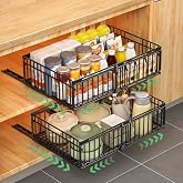 KUOGAS 2 Packs Removable Drawers for Kitchen, Sliding Drawers for Kitchen, Removable Cupboard Tray, Drawer Organizer, No Dril