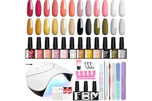 Gel Nail Polish Set, Phoenixy 12 Colours Soak off Gel Nails Kit with 36W UV Lamp 8ml Nail Polishes Kit Gifts for Women