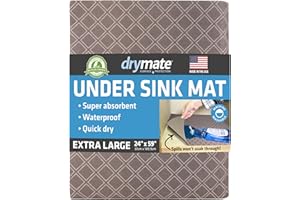 Drymate Premium XL Under The Sink Mat (24” x 59”), Cabinet Protection Mat, Shelf Liner - Absorbent/Waterproof/Slip-Resistant - Machine Washable, Durable (Made in The USA) (Taupe Diamond Squares)