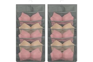 Lirex Bra storage organiser with 10 Pockets, 1 Pack Foldable Underwear Hanging Organizer for Wardrobe Wall Mount Bra Hanger Double Side Cloth with Hanger for Toys Purses Towels Socks Bra.