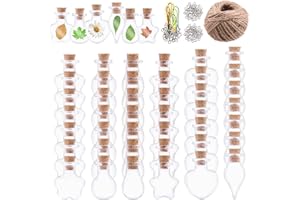 Keadic Juego de 119 tarros de cristal transparente de 6 formas, incluye botellas de deseo, tarros de cristal con tapones de corcho, tornillos de ojo, decoración, recuerdos de fiesta