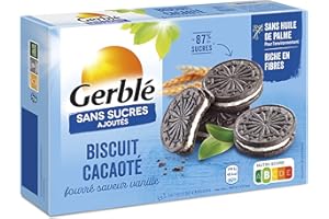 Gerblé Sans Sucres Ajoutés - Biscuits Cacaoté Fourré Saveur Vanille - Au Maltitol - Impact Réduit Sur la Glycémie - Sans Huile de Palme - 4 Sachets de 4 Biscuits - 1 Boîte 176 g