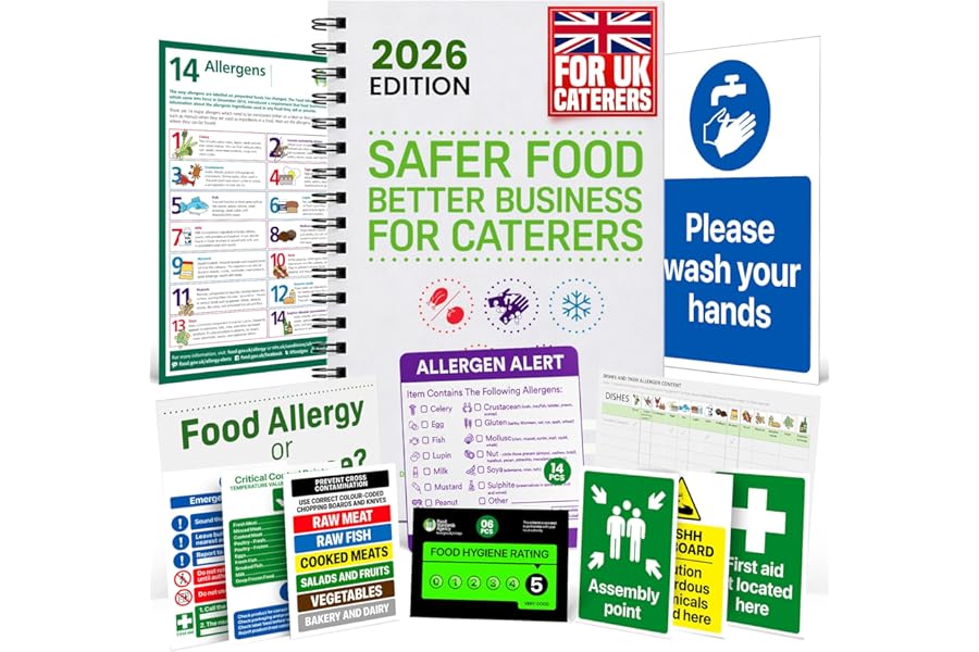 Hambli Safer Food Better Business 2026 | SFBB Food Safety Pack | Foods Hygiene Record Book & Allergen Labels | Health & Safety Book for Caterers, Restaurants | FSA-Recognised, EHO Compliant
