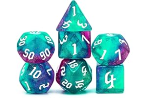 Cusdie 7Pcs/Set DND Dice Set D&D Polyhedral Dice for Dungeons and Dragons Role Playing Dice Games RPGs (Rose Blue with Sickle Font)