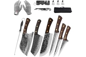 FULLHI acero inoxidable mango de madera cuchillo de Cocina juego de 9 piezas, cuchillo de chef, cuchillo de frutas, con bolsa de cuchillo, hecho de acero alemán de alta dureza.