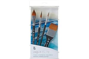 ‎PRINCETON ARTIST BRUSH CO. PRINCETON ARTIST BRUSH CO. Aqua Elite Fine Art Aquarellpinsel, synthetischer Kolinsky Zobel, 4-teiliges Pinselset, kurzer Griff, ideal für Profis und Studenten