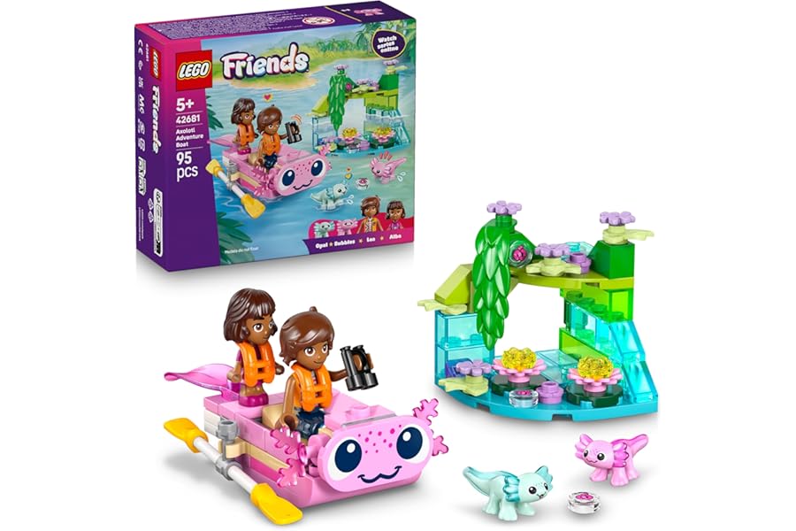 LEGO Friends Axolotl Adventure Boat Toy - incl. 2 Mini Dolls, 2 Cute Animal Figures, Plants, Flowers & Accessories - Birthday Gift for 5+ Year Old Girls - 42681