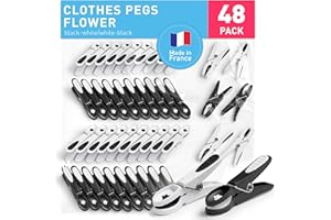 culiclean Clothes Pegs for Washing Line – Strong Soft Grip Washing Pegs Flower – Durable Plastic Laundry Pegs for Indoor, Outdoor Use – Heavy Duty Clothes Clips – 48 Pack – black-white/white-black