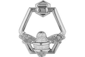 BRASS BEE Silver Bee Door Knocker for Front Door | Polished Solid Brass Honeycomb | Nickel Chrome Knockers with Strike Plate | UPVC | Bumblebee Front Door Furniture with a Unique Design