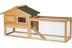 Relaxdays Hasenstall für draußen, mit Freigehege, Holz, Kleintierstall Kaninchen, Meerschweinchen, 71x154x51,5 cm, Natur